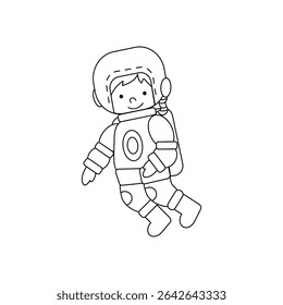 Cute Astronaut Coloring Page – Space Kid. Isolated on white background. Vector Illustration 