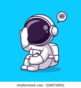 Cute Astronaut Confused Cartoon Vector Icon Illustration. Science Technology Icon Concept Isolated Premium Vector. Flat Cartoon Style