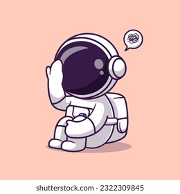 Cute Astronaut Confused Cartoon Vector Icon Illustration. Science Technology Icon Concept Isolated Premium Vector. Flat Cartoon Style