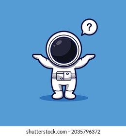 Cute astronaut with confused exspression on blue background