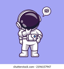 Astronauta Astronauta Confundida Ilustración Del Icono Del Vector De Caricaturas. Concepto de icono de la tecnología de la ciencia Vector Premium aislado. Estilo de dibujo plano