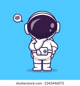 Cute Astronaut Confused Thinking Cartoon Vector Icon Illustration. Science Technology Icon Concept Isolated Premium Vector. Flat Cartoon Style