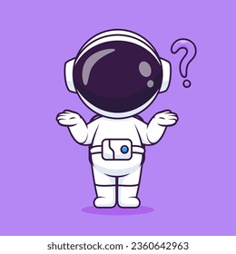 Cute Astronaut verwirrt Denken Cartoon Vektorsymbol Illustration. Science Technology Icon Konzept isolierter Premium-Vektorgrafik. Flachbildkartonstil