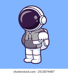 Cute Astronaut Cool Hand Fist Cartoon Vector Icon Illustration. Science Technology Icon Concept Isolated Premium Vector. Flat Cartoon Style