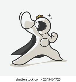 cute astronaut cool kungfu pose art illustration