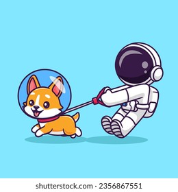 Cute Astronaut With Corgi Dog Pet Cartoon Vector Icon Illustration. Science Animal Icon Concept Isolated Premium Vector. Flat Cartoon Style