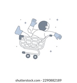 Cute Astronaut Cosmonaut Driving Empty Cart trolley for Empty State ui web error page element illustration
