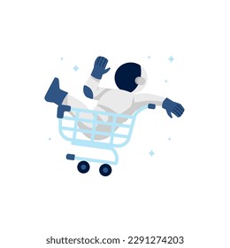 Cute Astronaut Cosmonaut Driving Empty Cart trolley for Empty State ui web error page element illustration