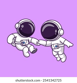 Um Casal De Astronautas Bonito Voando Juntos Ilustração De Ícone De Vetor De Desenho Animado. Ciência Tecnologia Icon Conceito Isolado Premium Vetor. Estilo de Desenho Animado Plano