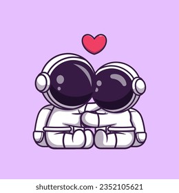 Cute Astronaut Couple Hug Cartoon Vector Icon Illustration. Science Technology Icon Concept Isolated Premium Vector. Flat Cartoon Style