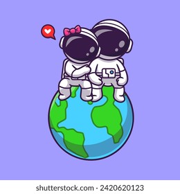 Cute Astronaut Couple Sitting On Earth World Globe Cartoon
Vector Icon Illustration. Science Technology Icon Concept
Isolated Premium Vector. Flat Cartoon Style