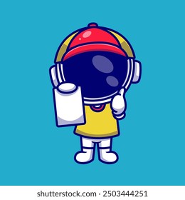 Cute astronaut courier service cartoon icon illustration