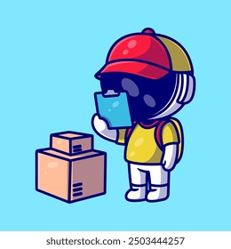 Cute astronaut courier service cartoon icon illustration