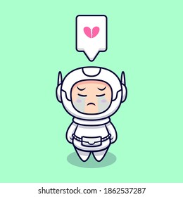 Cute Astronaut Crying Cartoon Vector Icon Illustration. Flat Cartoon Style