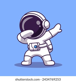 Lindo astronauta dabbing ilustración vectorial de dibujos animados. Icono de ciencia tecnología concepto aislado Vector Premium. Estilo plano de dibujos animados