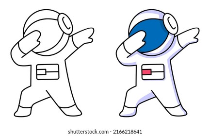 cute astronaut dabbing coloring page for kids