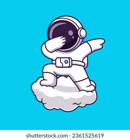 Cute Astronaut Dabbing On Cloud Cartoon Vector Icon Illustration. Science Technology Icon Concept Isolated Premium Vector. Flat Cartoon Style