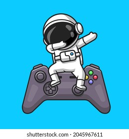 Cute Astronaut Dabbing On Game Controller Cartoon Vector Icon Illustration. Technology Recreation Icon Concept Isolated Premium Vector. Flat Cartoon Style