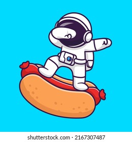 Cute Astronaut Dabbing On Hotdog Cartoon Vector Icon Illustration. Science Food Icon Concept Isolated Premium Vector. Flat Cartoon Style