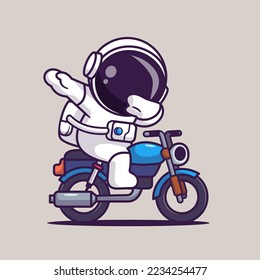 Cute Astronaut Dabbing On Motorcycle Cartoon Vector Icon Illustration. Science Transportation Icon Concept Isolated Premium Vector. Flat Cartoon Style