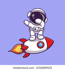 Cute Astronaut Dabbing On Rocket Cartoon Vector Icon Illustration. Science Technology Icon Concept Isolated Premium Vector. Flat Cartoon Style