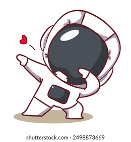 Cute astronaut dabbing style cartoon character. Space and science concept design. Hand drawn flat adorable chibi vector illustration. Icon logo mascot isolated background.