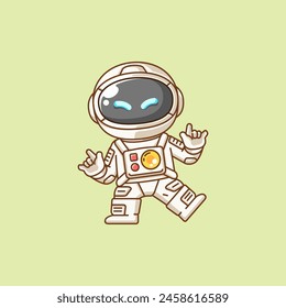 Cute astronauta danza kawaii chibi personaje mascota ilustración esquema conjunto de estilo