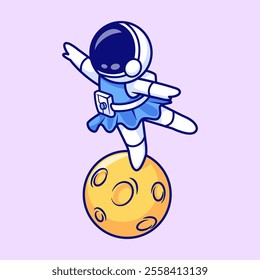 Cute Astronaut Dancing Ballet On Moon Cartoon Vector Icon 
Illustration. Science Holiday Icon Concept Isolated Premium 
Vector. Flat Cartoon Style 