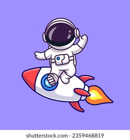 Cute Astronaut Dancing On Rocket Cartoon Vector Icon Illustration. Science Technology Icon Concept Isolated Premium Vector. Flat Cartoon Style