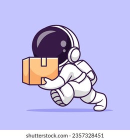 Cute Astronaut Delivery Package Cartoon Vector Icon Illustration. Science Technology Icon Concept Isolated Premium Vector. Flat Cartoon Style