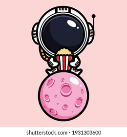 cute astronaut design is enjoying popcorn