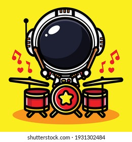 cute astronaut design playing drums