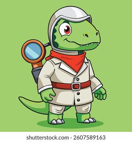 Cute Astronaut Detective Holding Magnifying Glass Cartoon Vector Icon Illustration Science Isolated
