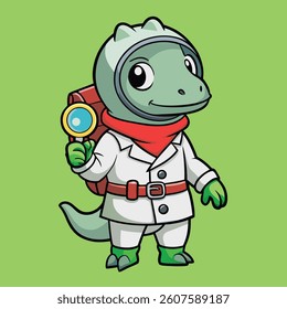 Cute Astronaut Detective Holding Magnifying Glass Cartoon Vector Icon Illustration Science Isolated