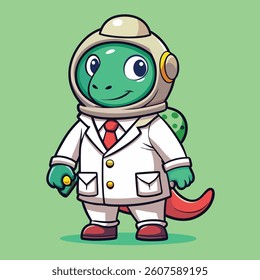 Cute Astronaut Detective Holding Magnifying Glass Cartoon Vector Icon Illustration Science Isolated