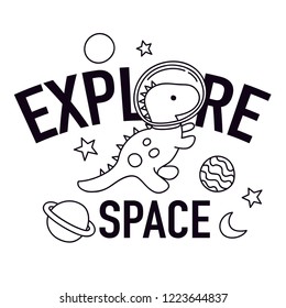 Cute Astronaut dinosaur drawing.Space theme t-shirt print for kids. Vector illustration design for fashion fabrics, textile graphics, prints, wallpapers and other uses.