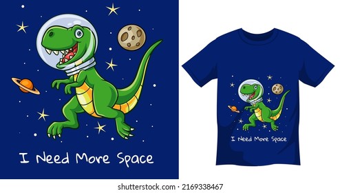 Cute astronaut dinosaur t shirt design template