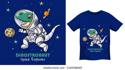 Cute astronaut dinosaur t shirt design template