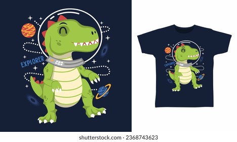 Cute Astronaut Dinosaur tshirt art fashion design.