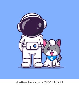 Cute Astronaut With Dog Pet Cartoon Vector Icon Illustration. Science Animal Icon Concept Isolated Premium Vector. Flat Cartoon Style