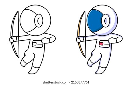 cute astronaut doing archery coloring page for kids