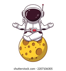 Cute Astronaut doing Yoga on Moon. Astronaut Icon Concept. Flat Cartoon Style. Suitable for Web Landing Page, Banner, Flyer, Sticker, Card