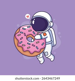 Cute astronaut with donut and space suit vector illustration graphic design	
