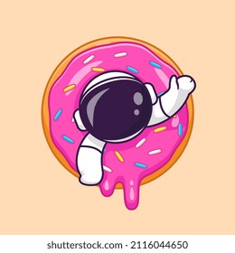 Cute Astronaut In Doughnut Cartoon Vector Icon Illustration. Science Food Icon Concept Isolated Premium Vector. Flat Cartoon Style