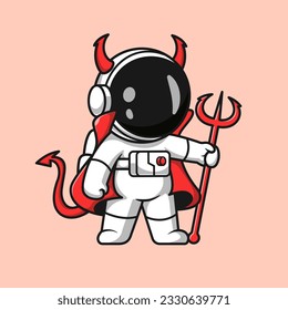 Cute Astronaut Dracula Vampire Cartoon Vector Icon Illustration. Science Holiday Icon Concept Isolated Premium Vector. Flat Cartoon Style