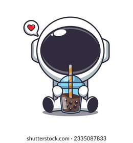 cute astronaut drink bubble milk tea cartoon vector illustration.