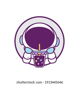 cute astronaut drink bubble tea logo