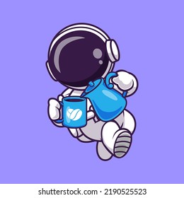 Cute Astronaut Drink Kaffee in Space Cartoon Vektorsymbol Illustration Science Drink Icon Konzept isoliert Premium Vektorgrafik. Flachbildkartonstil