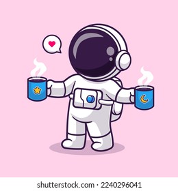 Cute Astronaut Drink Coffee Space Cartoon Vector Icon Illustration. Science Drink Icon Concept Isolated Premium Vector. Flat Cartoon Style