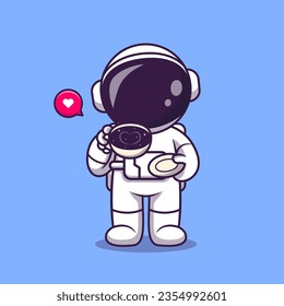 Cute Astronaut Drink Coffee Space Cartoon Vector Icon Illustration. Science Drink Icon Concept Isolated Premium Vector. Flat Cartoon Style